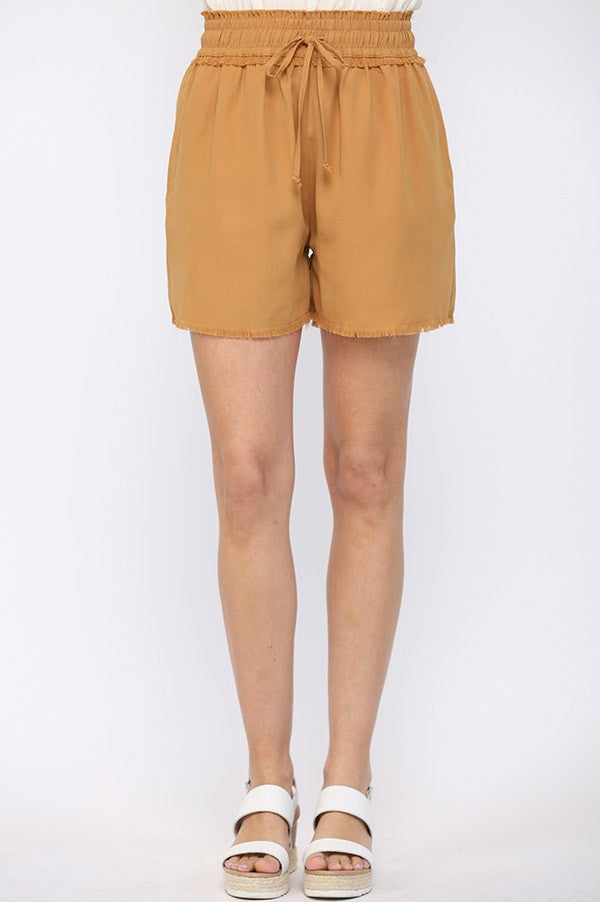 Textured Woven and Frayed Detail Shorts | Ochre