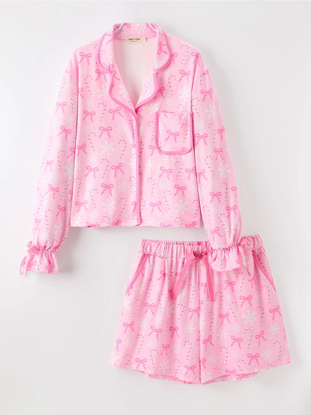 Pink Candy Cane Print Pajama Set