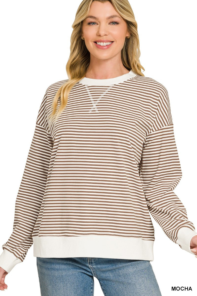 Scarlett Striped Rib Banded Pullover | Mocha