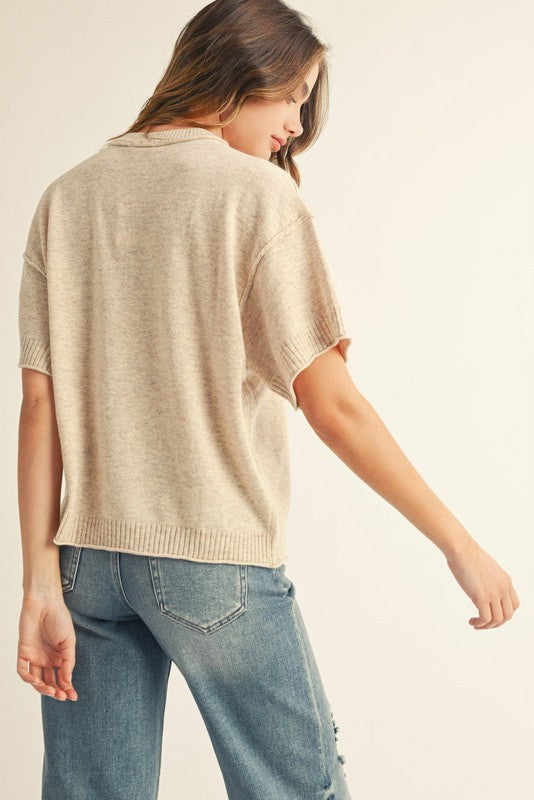 Aleah Raw Edge Accent Top | Oatmeal