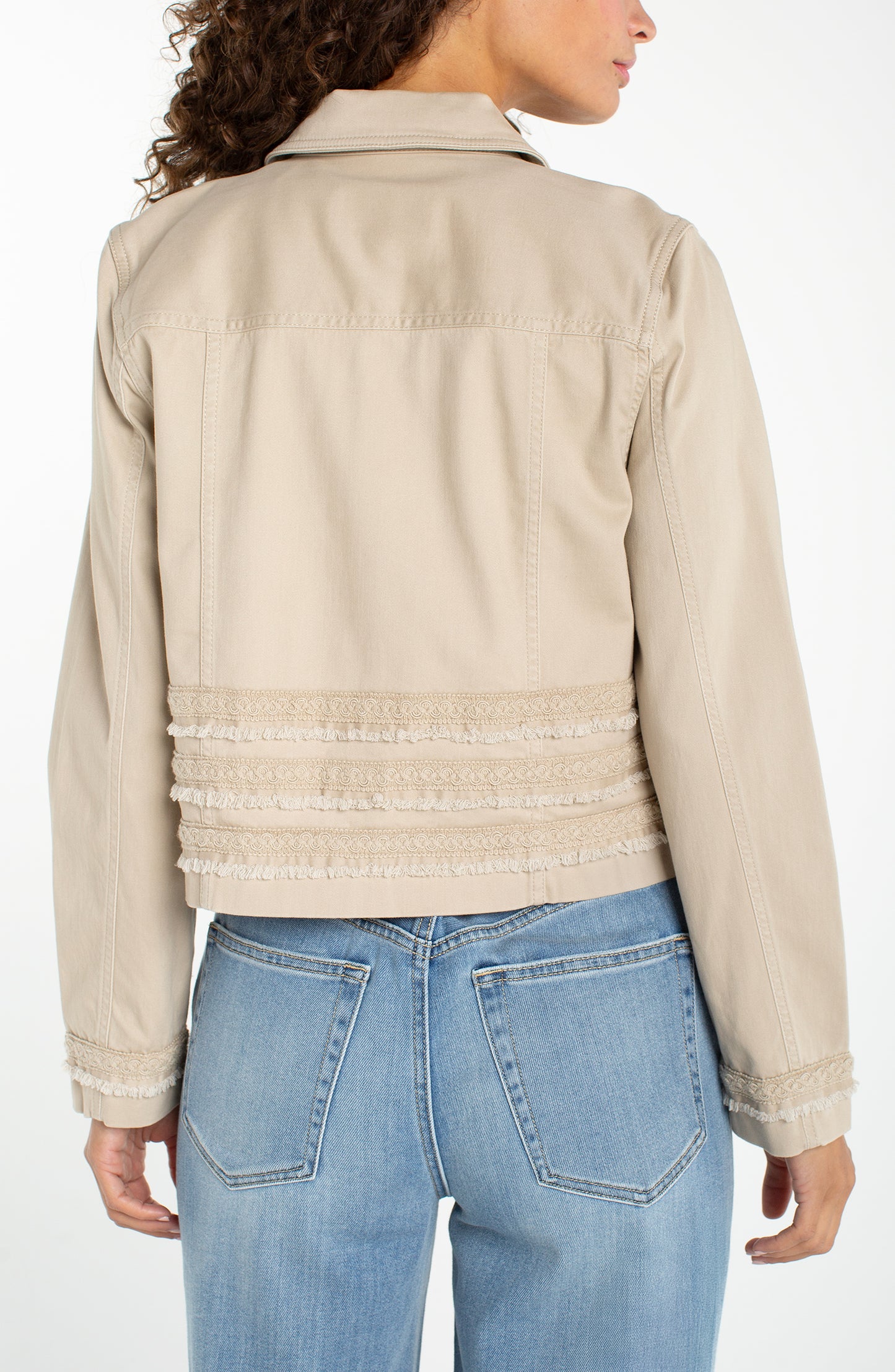 Liverpool Collarless Jacket With Fray + Lace | Safari Sand