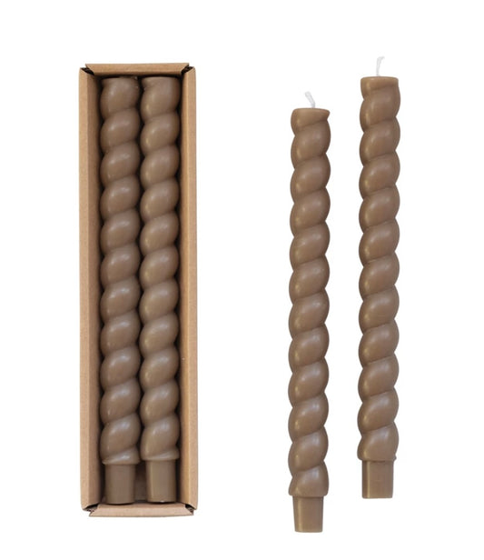 Unscented Twisted Taper Candles in Box, Set of 2 | Dark Green