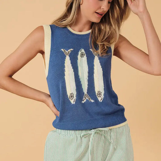 Fish Graphic Sweater Vest