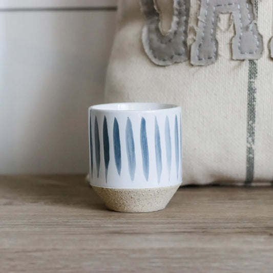 Small Feathered Blue + White Striped Jar Candles 