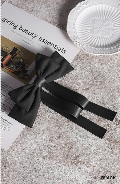 Silk Satin Double Layer Bow Hair Clip | Black
