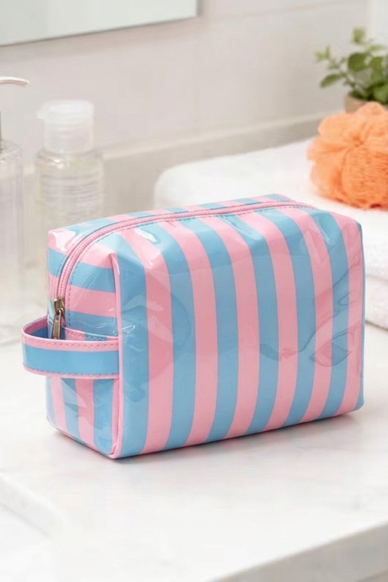 Striped Cosmetic Bag | Blue + Pink