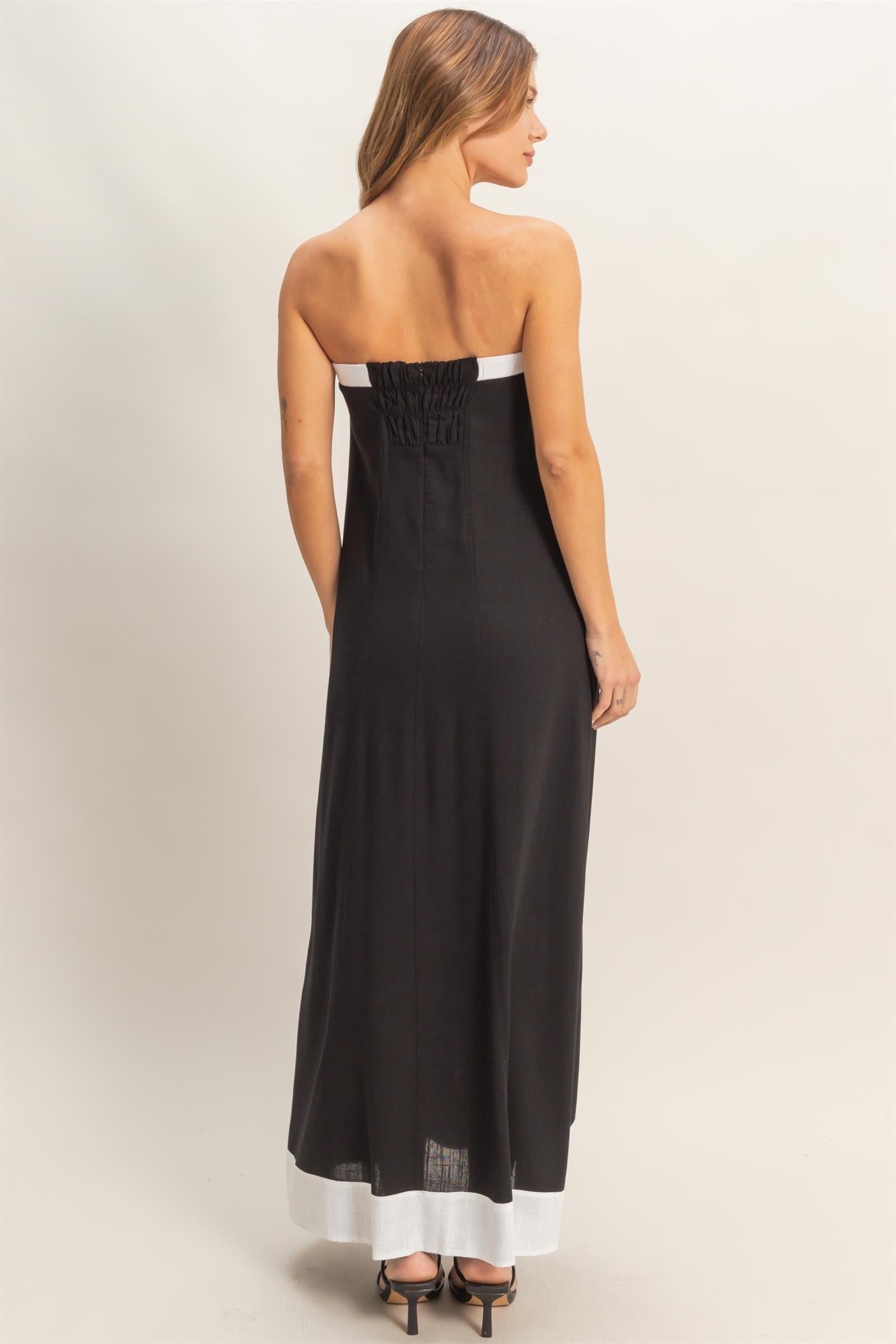 Abigail Strapless Button-Front Maxi Dress | Black