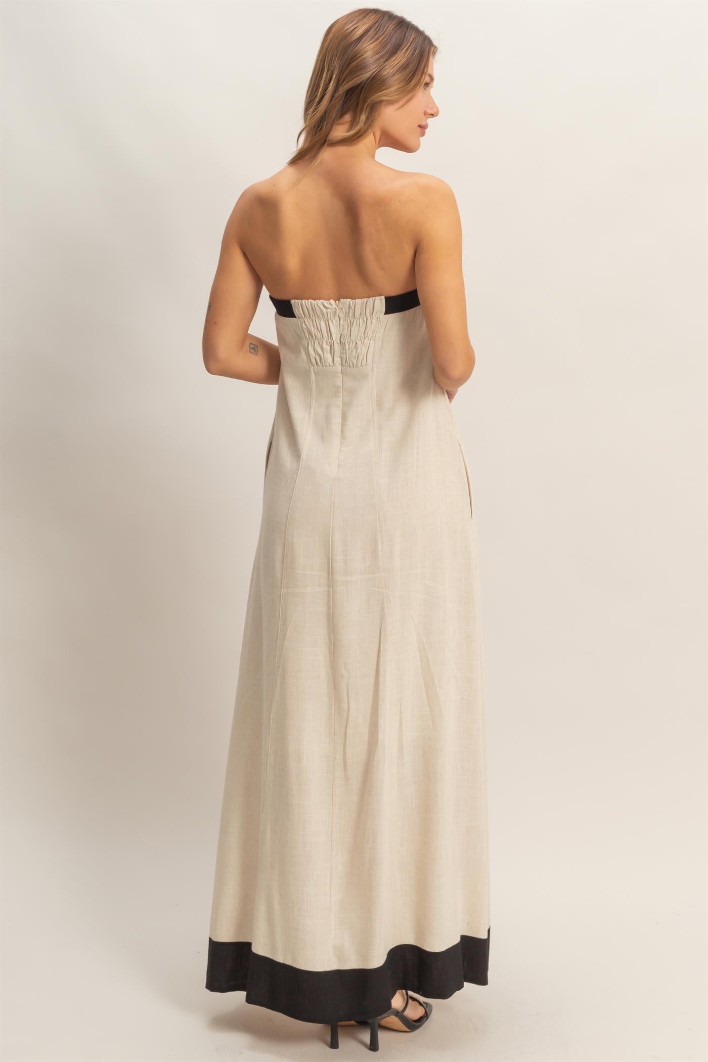 Abigail Strapless Button-Front Maxi Dress | Oatmeal