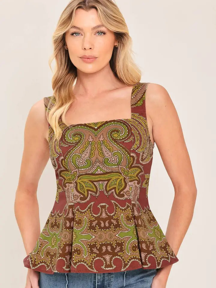 Ally Printed Peplum Top