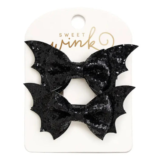 Glitter Bat Bow Clip Set