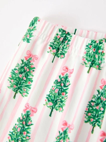 Christmas Tree Print Pajama Set with Fur Trim