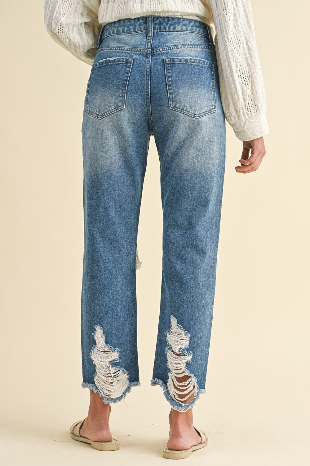 High Rise Distressed Crop Straight Rigid Jeans