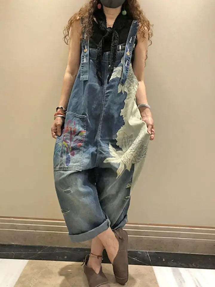 Heather Floral Denim Overalls
