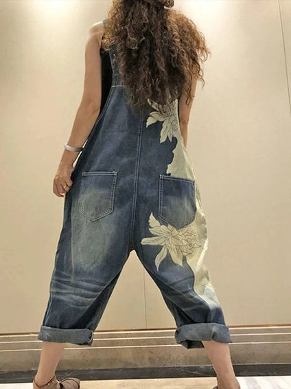 Heather Floral Denim Overalls