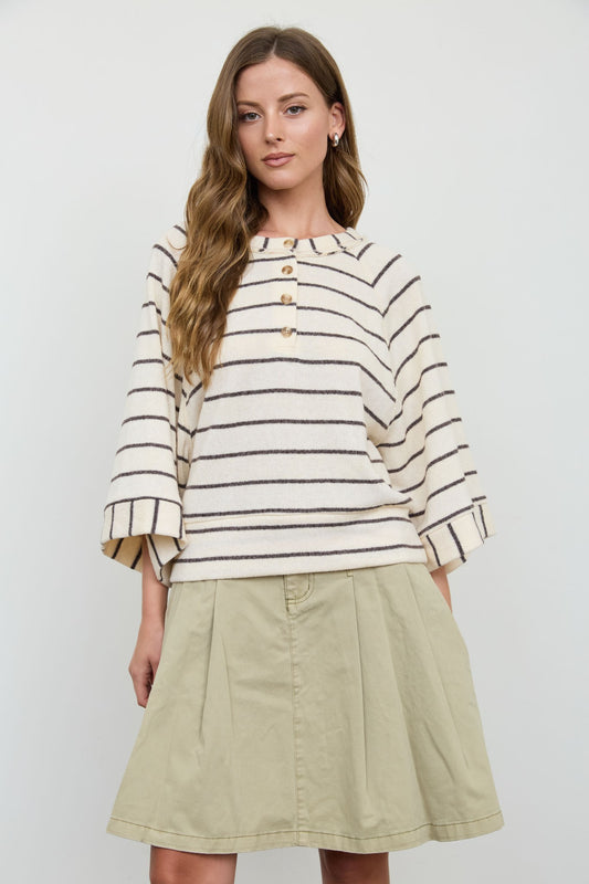 Luna Stripe Henley Sweater | Ivory