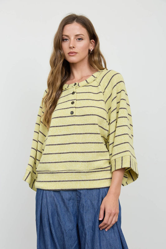 Luna Stripe Henley Sweater | Lime