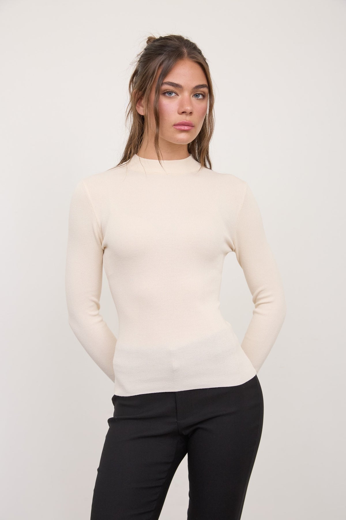 Mock Neck Long Sleeve Top | Ecru