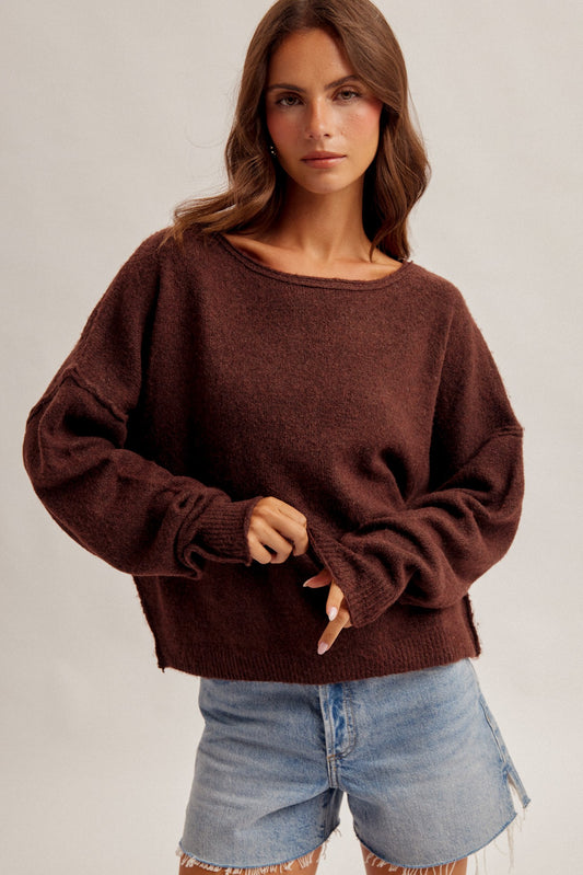 Piper Roll-edge Oversized Sweater | Brown