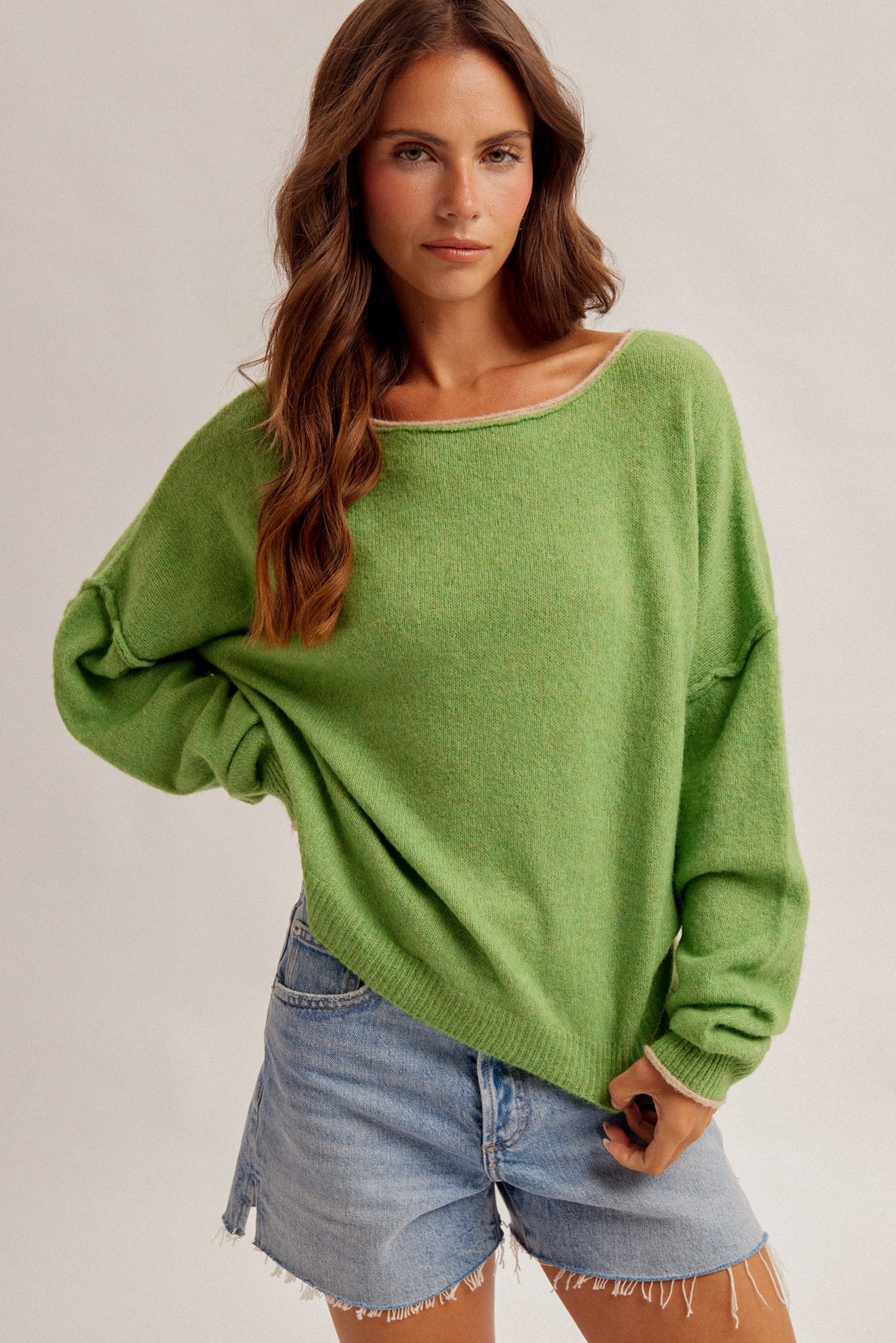 Piper Roll-edge Oversized Sweater | Green