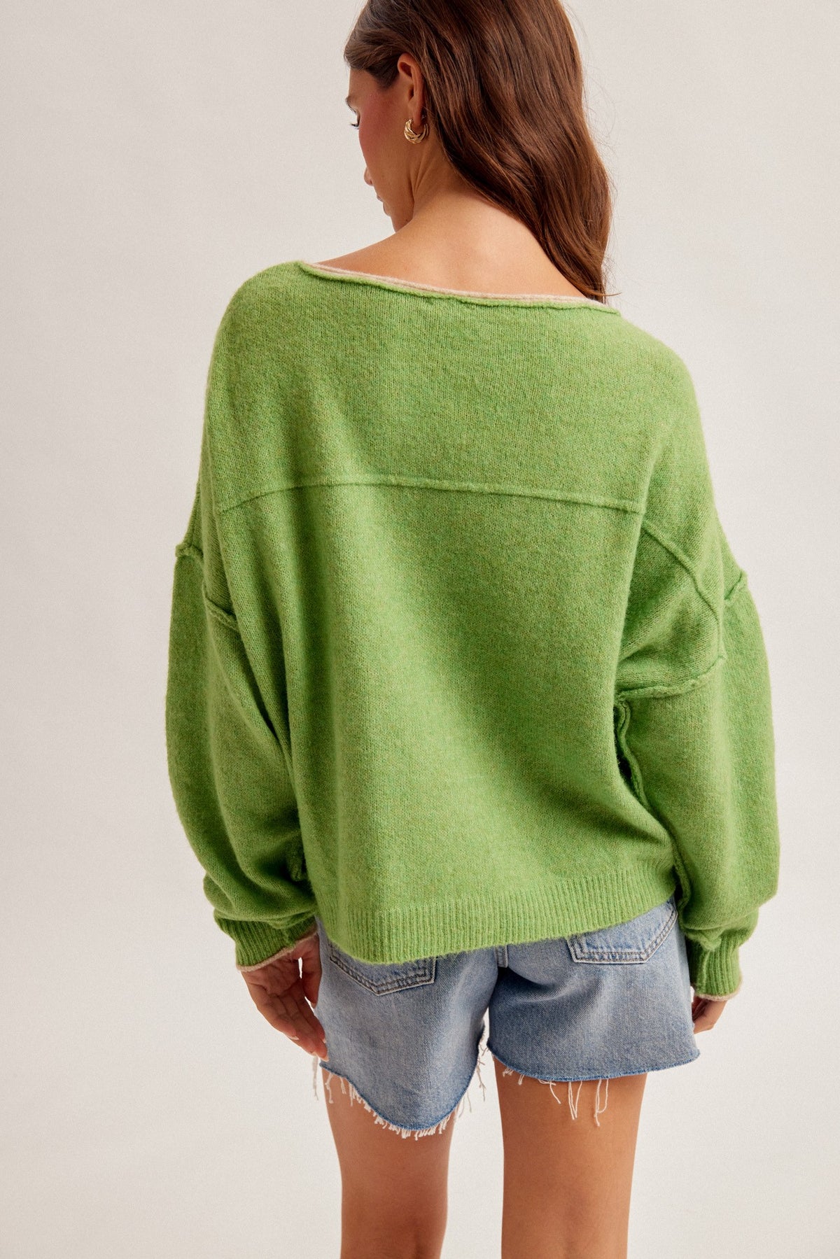 Piper Roll-edge Oversized Sweater | Green
