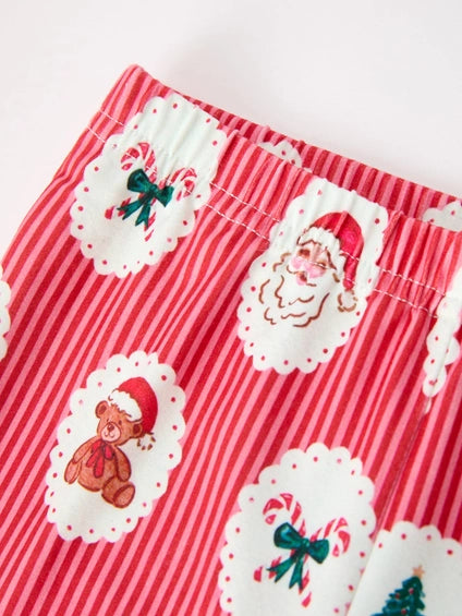 Santa Print Pajama Set with Fur Trim