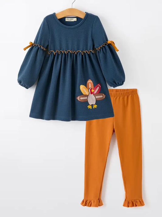 Thanksgiving Turkey Applique Girls Set