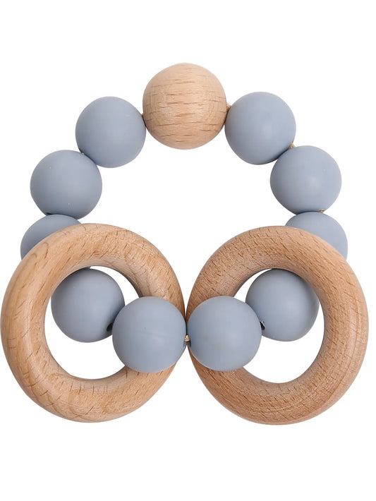 Wood & Silicone Teething Ring - Light Blue